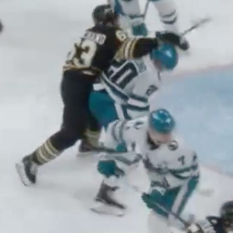 Brad Marchand loses it and drops the gloves with Fabian Zetterlund