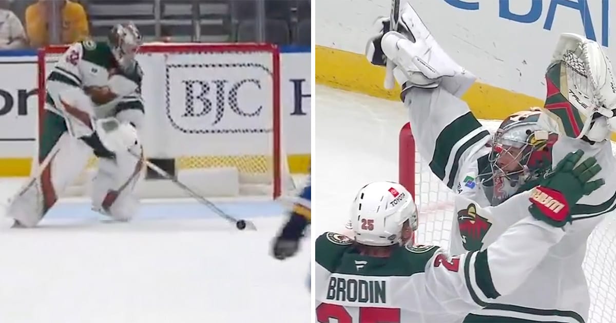 Filip Gustavsson scores a goalie goal for the Minnesota Wild