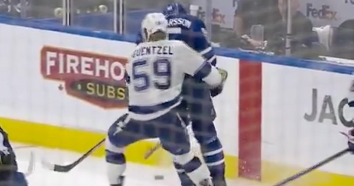 Oliver Ekman-Larsson, Toronto Maple Leafs, with a hit on Jake Guentzel, Tampa Bay Lightning