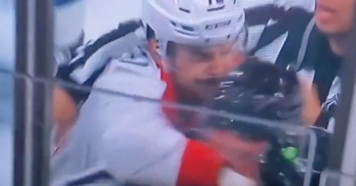 Arber Xhekaj of the Montreal Canadiens in a scrum against the Boston Bruins
