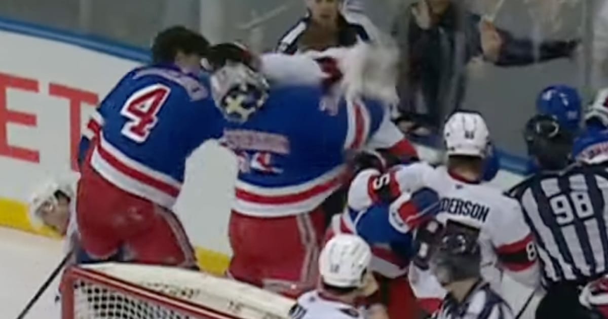 New York Rangers' Igor Shesterkin and Brady Tkachuk of the Ottawa Senators in a fight