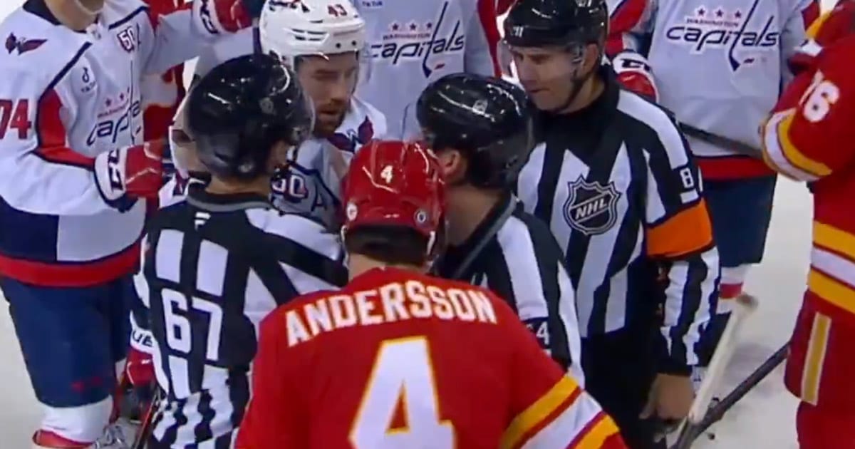 Flames' Rasmus Andersson and Capitals' Tom Wilson