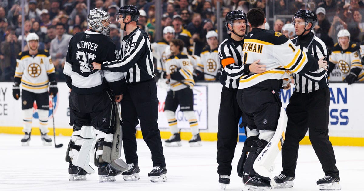 LA Kings' Darcy Kuemper and Boston Bruins' Jeremy Swayman