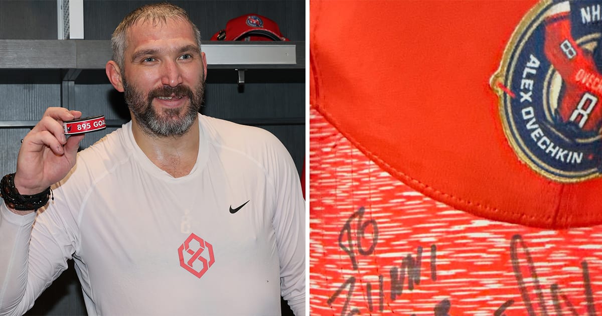Washington Capitals' Alex Ovechkin left a message on Dylan Strome's cap