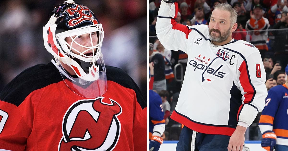 Former NHL goalie Martin Brodeur and Washington Capitals' Alex Ovechkin