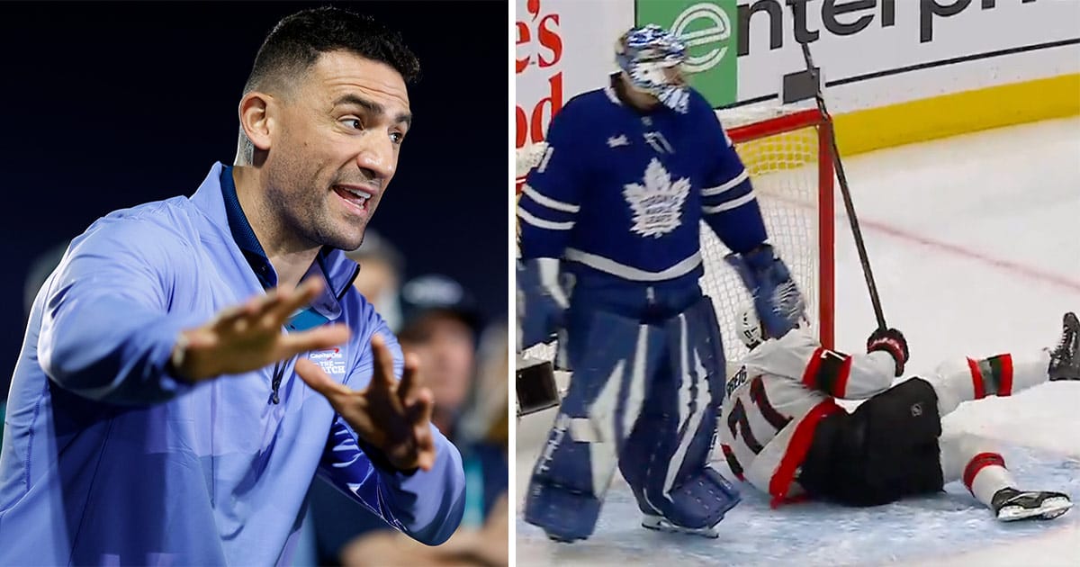 NHL analyst Paul Bissonnette, Anthony Stolarz, and Ridly Greig