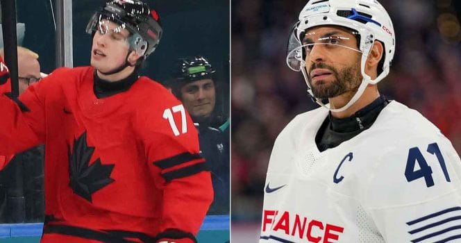 Mackin Celebrini and Pierre-Edouard Bellemare