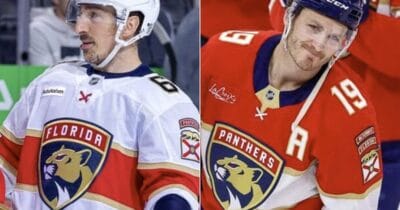 Brad Marchand and Matthew Tkachuk of Florida Panthers