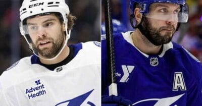 Brandon Hagel and Nikita Kucherov of Tampa Bay Lightning