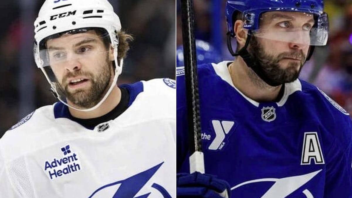 Brandon Hagel and Nikita Kucherov of Tampa Bay Lightning