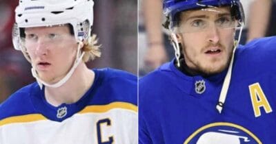 Buffalo Sabres players Rasmus Dahlin and Tage Thompson