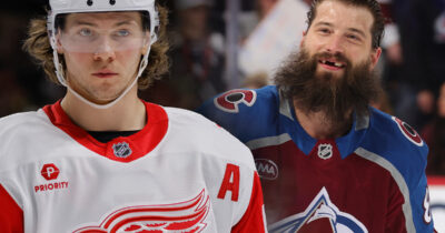 Moritz Seider in awe of Brent Burns' iron man chase