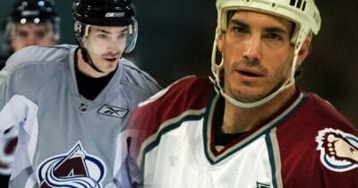 Joe Sakic is playing with sticks full of drill holes