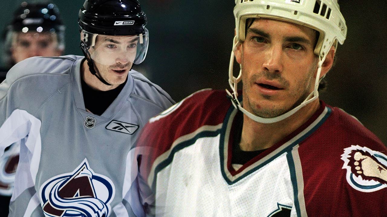 Joe Sakic is playing with sticks full of drill holes