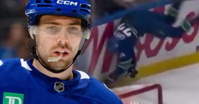 Filip Chytil exits after colliding with a referee