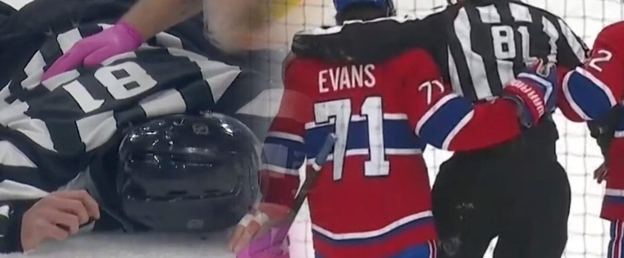 NHL linesman forced to leave game after suffering gruesome injury