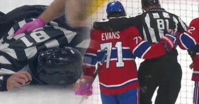NHL linesman forced to leave game after suffering gruesome injury