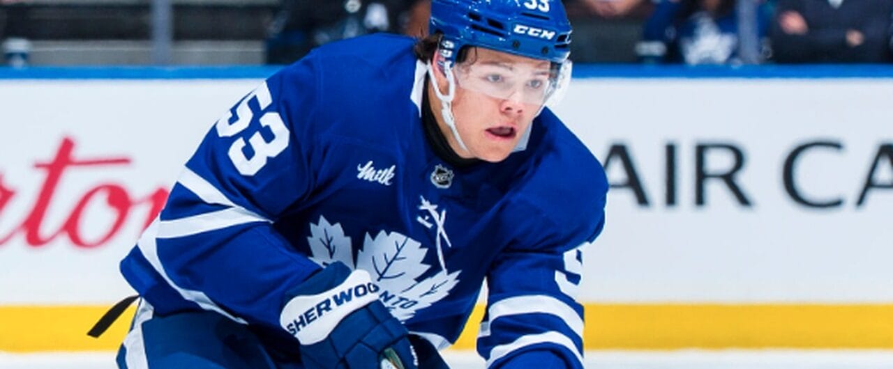 Easton Cowan of the Toronto Maple Leafs
