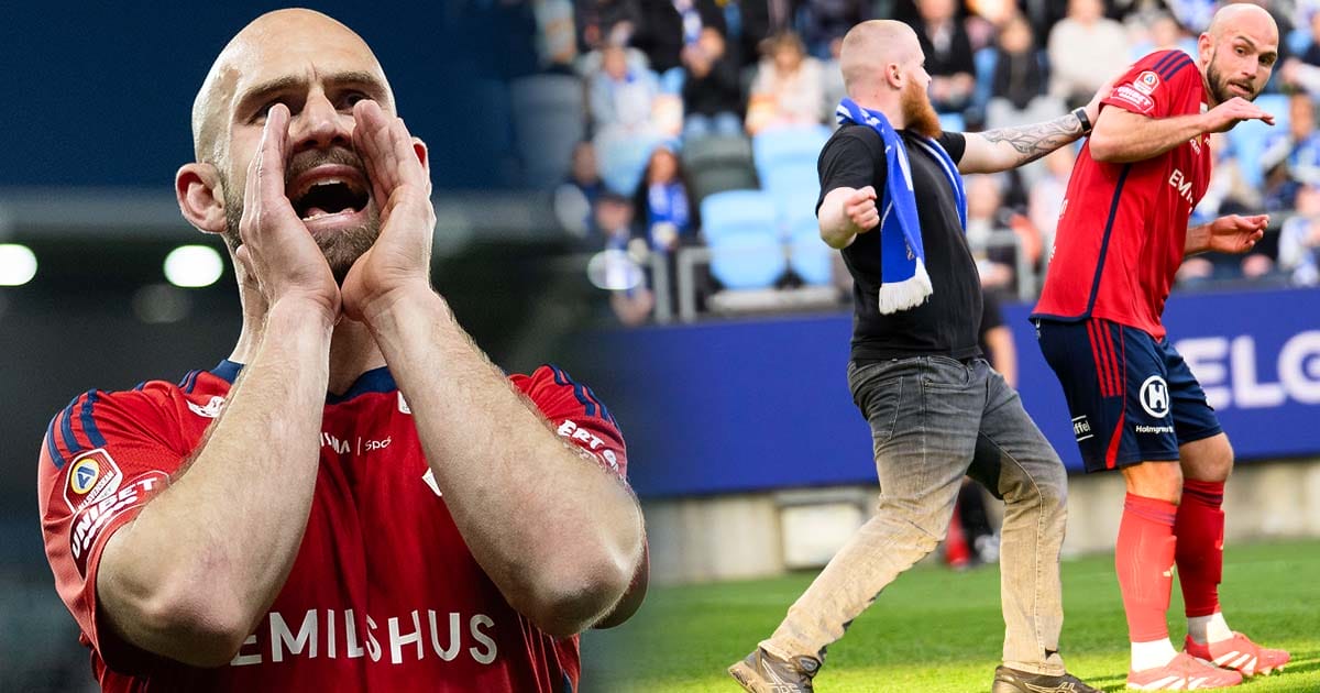 Jätteskandal i Allsvenskan efter att en åskådare sprang in på planen och gick till attack mot en spelare.