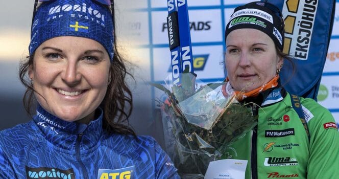 Johanna Skottheim vinner SM-guld i rullskidskytte före både Hanna Öberg och Elvira Öberg.