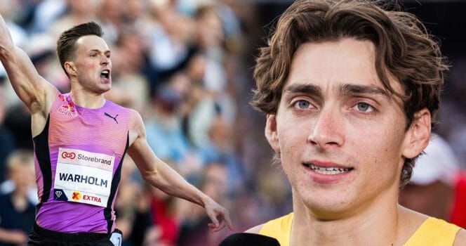 Armand Duplantis klockrena passning till Karsten Warholm efter superloppet.
