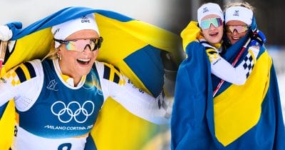 Frida Karlsson vinner OS-guld i skiathlon på vinter-OS 2026.