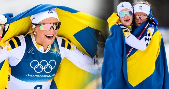 Frida Karlsson vinner OS-guld i skiathlon på vinter-OS 2026.