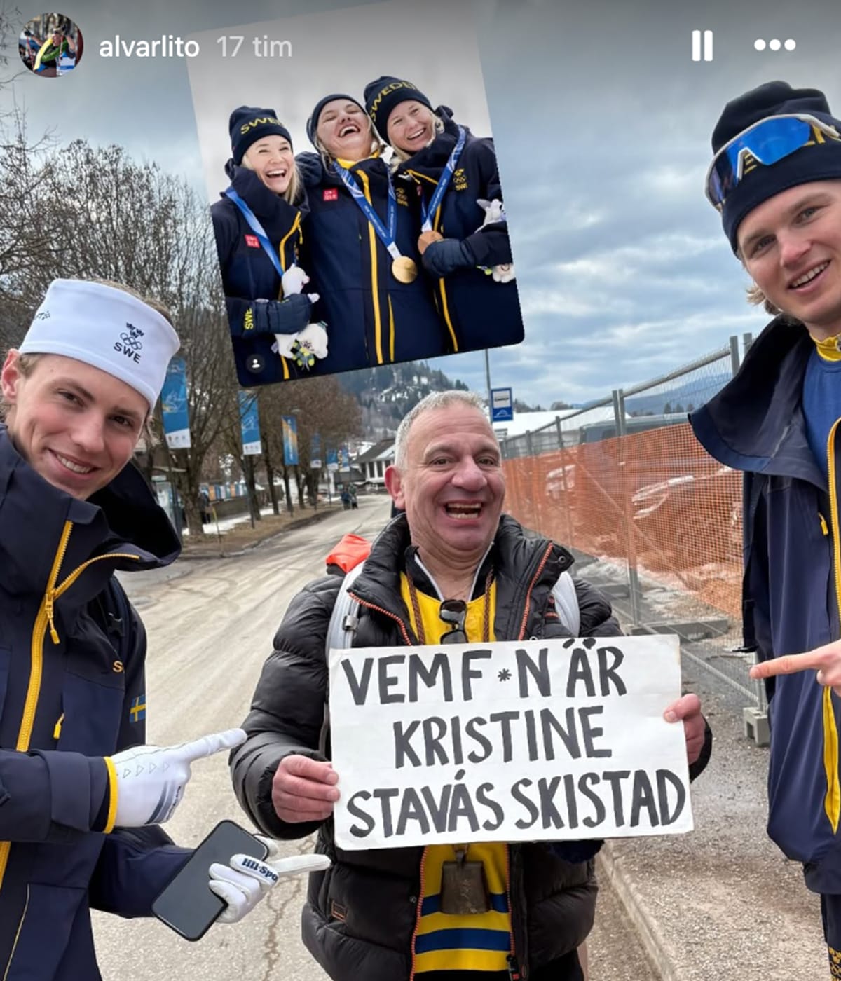 Svenske OS-debutanten Alvar Myhlback hånar Kristine Stavås Skistad. FOTO: Instagram
