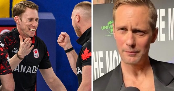 Skådespelaren Alexander Skarsgård säger vad han tycker om OS-curlingen.