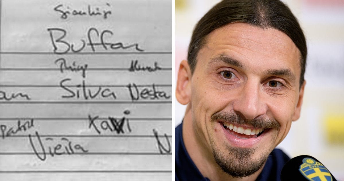 Zlatan Ibrahimovic skriver ner sin drömelva på en handskriven lapp.