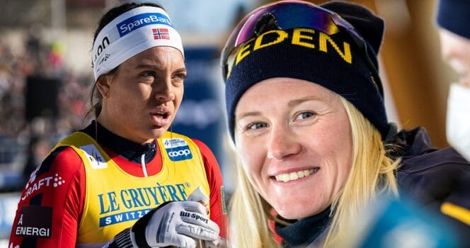Maja Dahlqvist skrattar åt Kristine Stavås Skistads ord om svenskorna.