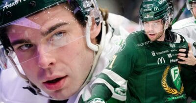 Färjestads Viktor Lodin visar upp ärret på låret efter skräckskadan.