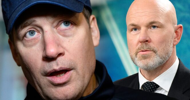 Mattias Norström försvarar förbundskaptenen Sam Hallam.