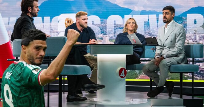 TV4:s VM-studio första kvällen.