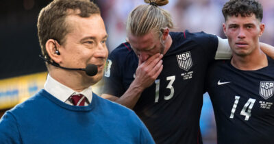 Erik Niva jublar efter att Belgien slagit ut USA ur fotbolls-VM