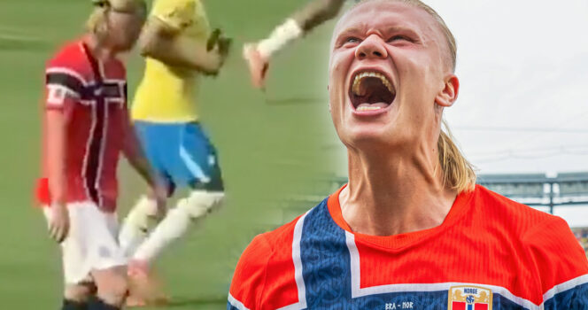 Bilderna på Erling Haaland mot Brasilien sprids i fotbollsvärlden