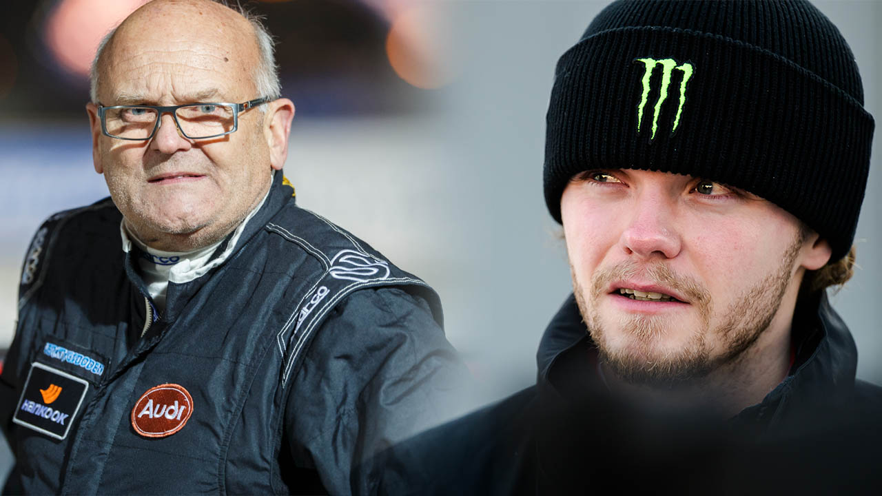 Oliver Solberg förlorade VM-titeln i rally och blir tröstad av ikonen Stig Blomqvist.