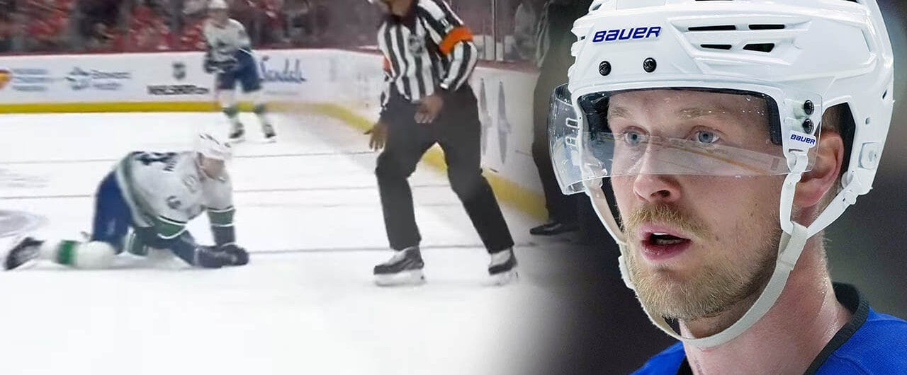 Elias Pettersson blev fälld av domaren i nattens NHL-match.