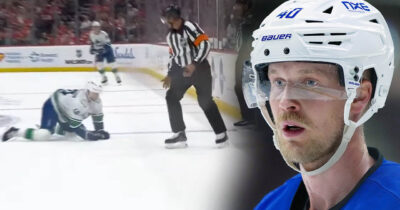 Elias Pettersson blev fälld av domaren i nattens NHL-match.
