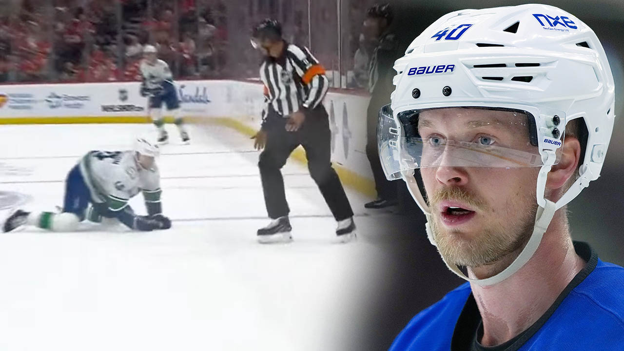 Elias Pettersson blev fälld av domaren i nattens NHL-match.